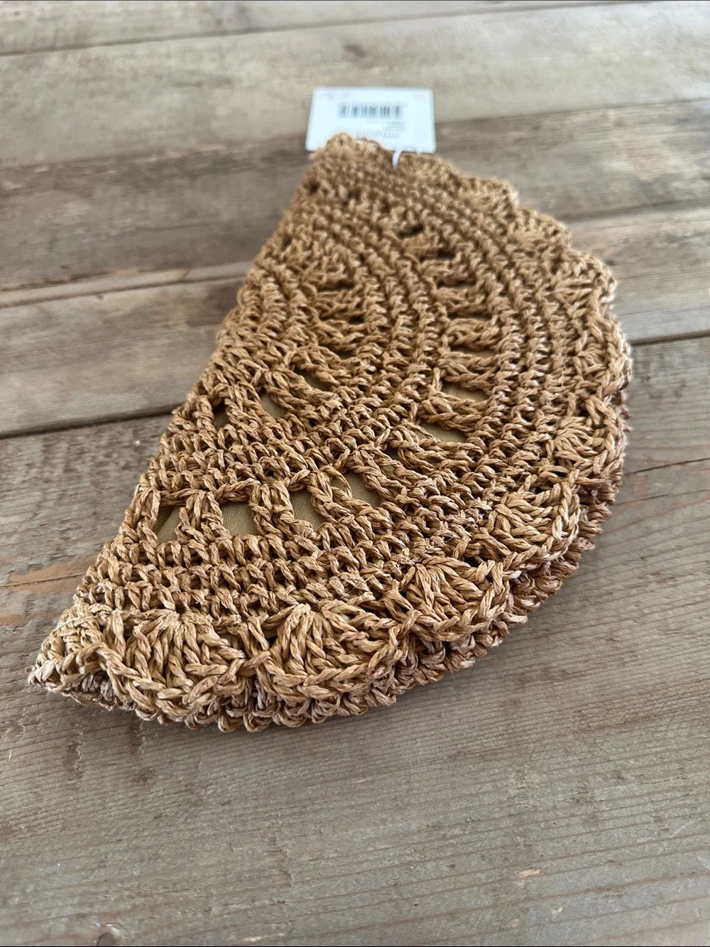 Shiraleah Tan Crochet Half-Moon Wristlet Clutch